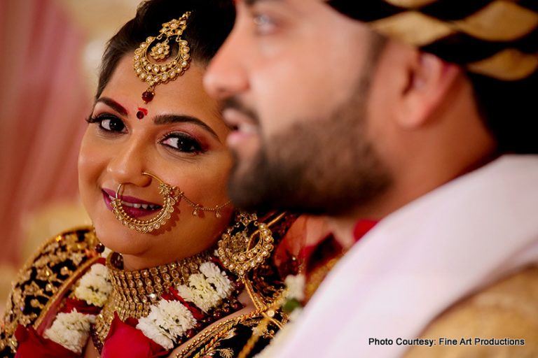 Indian bride looking at the Groom