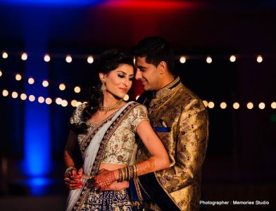 Indian bride and groom during the photoshoot