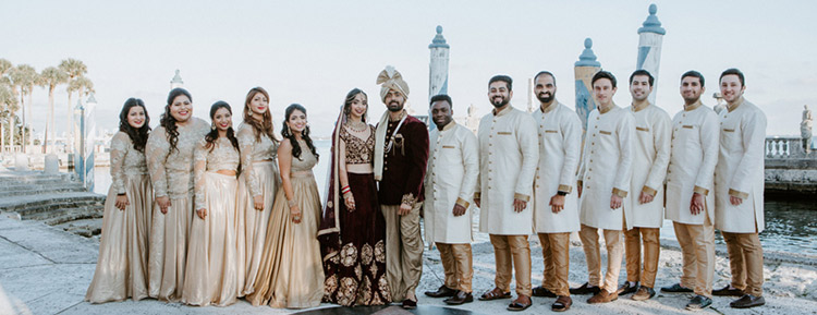 Indian Bride and Groom with Groomsmen and Birdesmaids