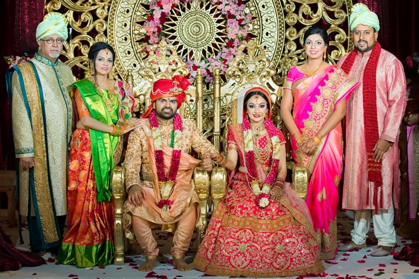 Indian Bride and Groom with Their Family