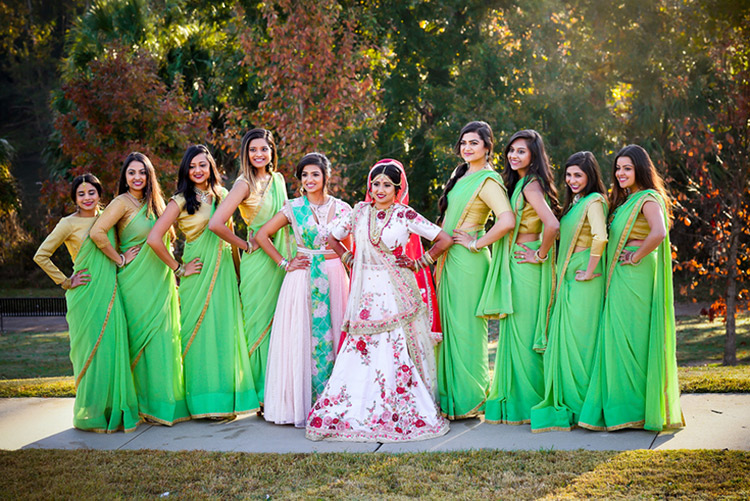 Indian Bride Posing with Bridesmaids