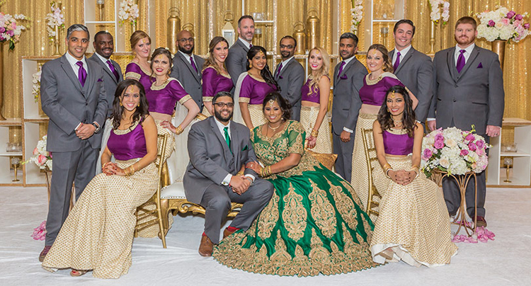 Indian Bride and Groom with Groomsmen and Bridesmaids