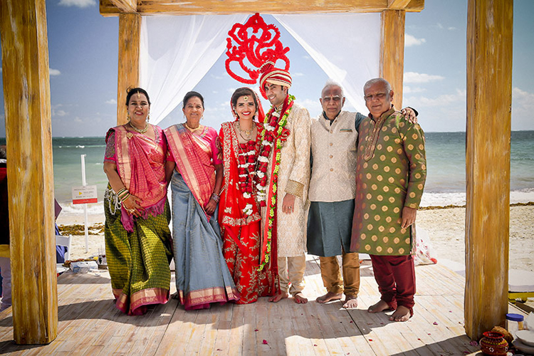 Indian Bride and Groom with Their Family