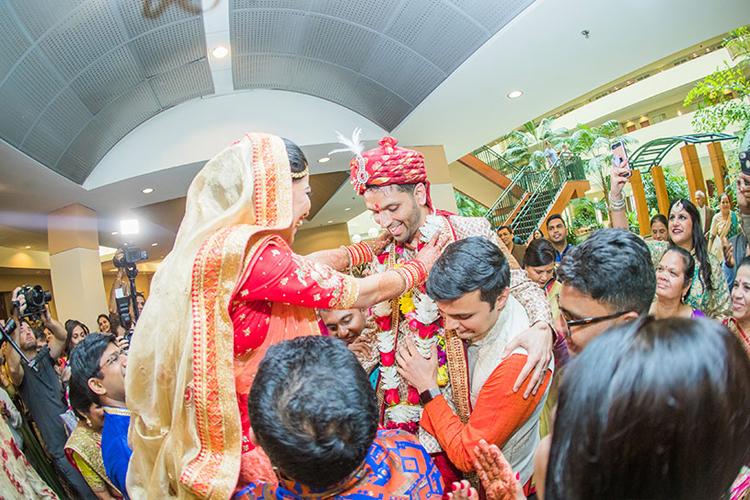 Indian Bride and Groom at their Garland Ceremony Indian Bride and Groom at their Garland Ceremony