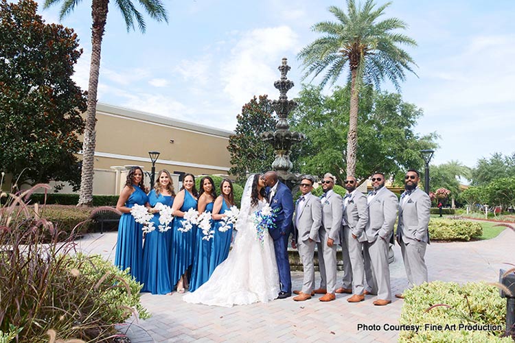 Indian Couple with the Groomsmen and bridesmaids.