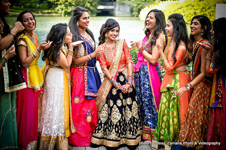 Indian Bride with Bridesmaids in Sangeet Outfit Capture