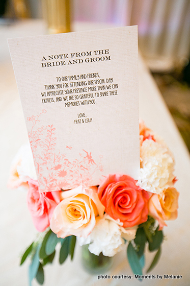Note from bride and groom