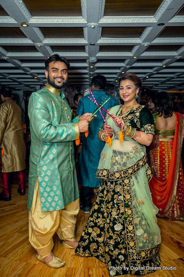Indian couple at Wedding sangeet
