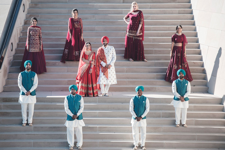 Indian Bride and Groom with Bridesmaids and Groomsmen