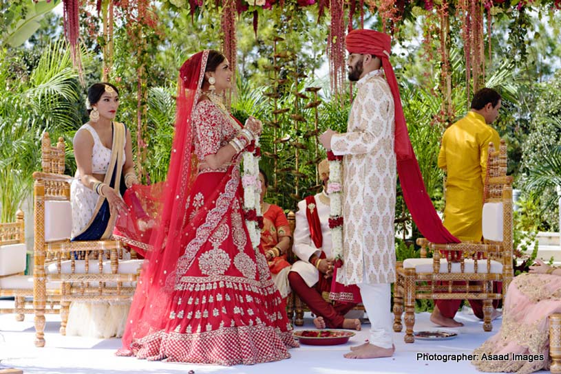 Indian Bride and Indian Groom doing Garland Ritual