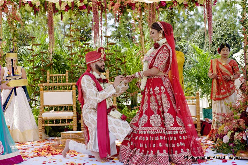 Indian Groom Putting wedding Ring in Indian Bride's Finger