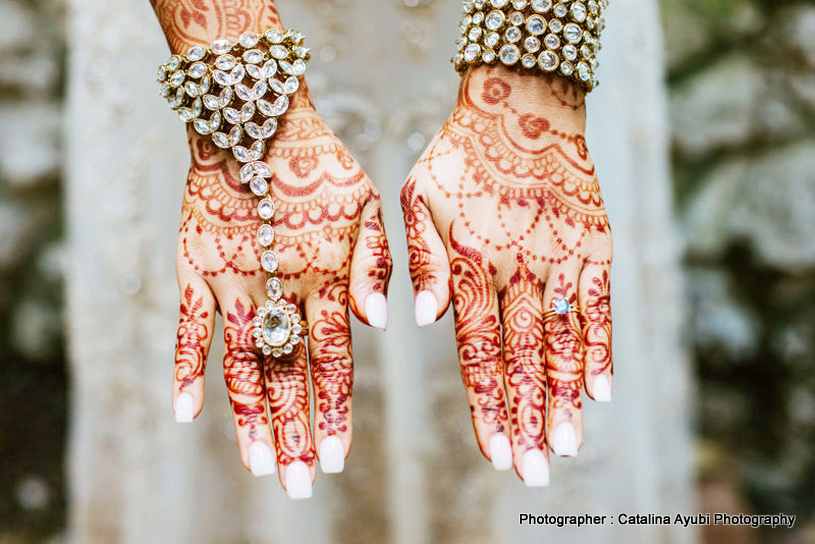 Indian Bride wearing Pocha (Ornaments for Hand)