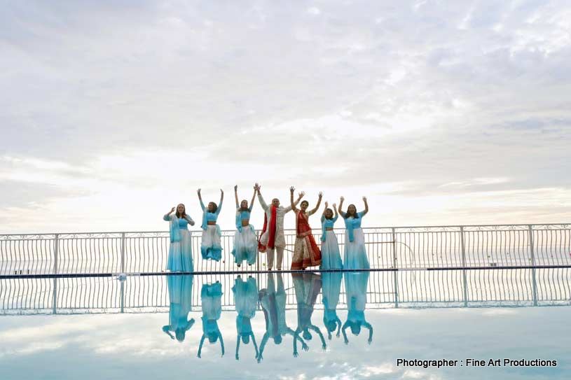 Indian Couple with bridesmaids