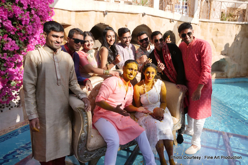 Indian Friends And Family At Haldi Ceremony