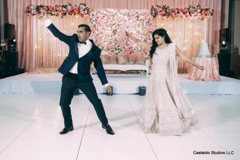 Indian Bride and Groom Dancing at Sangeet Function