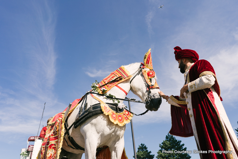 Groom posing with horse provided by Ann Arbor Carriage Company