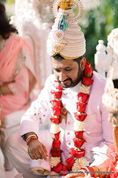 Indian Groom sitting in wedding chauri