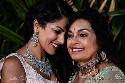 Indian bride posing with her mother