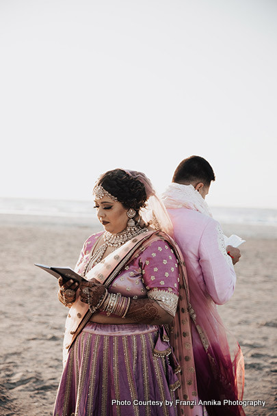 Indian bride and groom sharing their feelings in diary notes