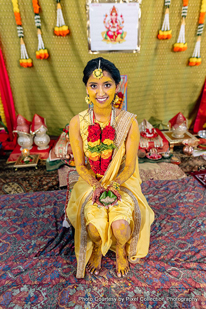 Indian bride after Haldi ceremony capture