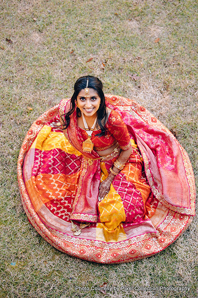 Yellow, Pink and Red Perfect combination for Garba night