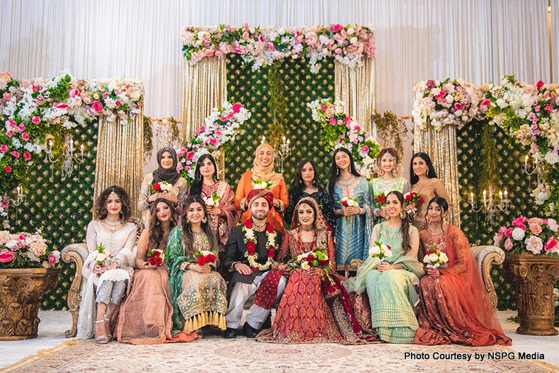 Indian Wedding Couple with bride friends
