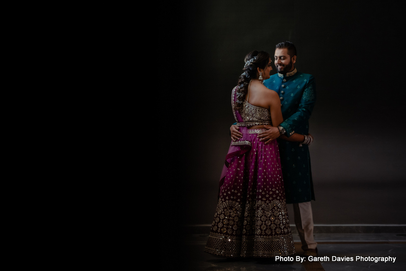 Indian wedding couple possing for photoshoot