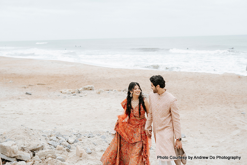 Happiest wedding couple at outdoor location