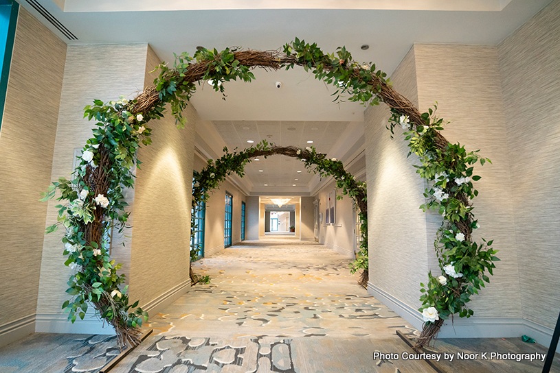 Decorated wedding hall entrance