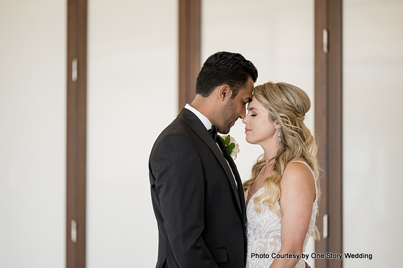 Romantic moment for indian wedding couple