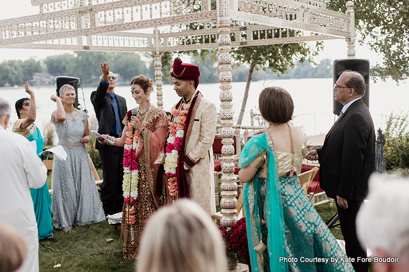 Indian bride and groom at wedding rituals