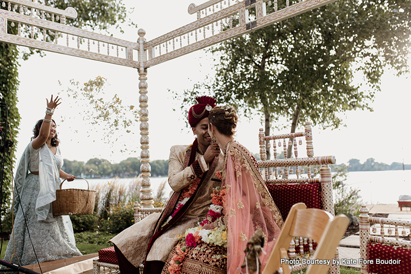 Romantic moment for indian bride and groom