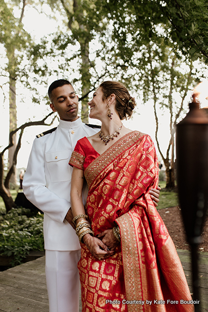 Romantic moment for wedding couple