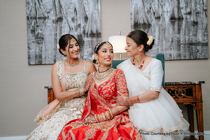 Indian bride with her family members