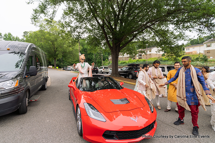 Grand entry of indian groom on car