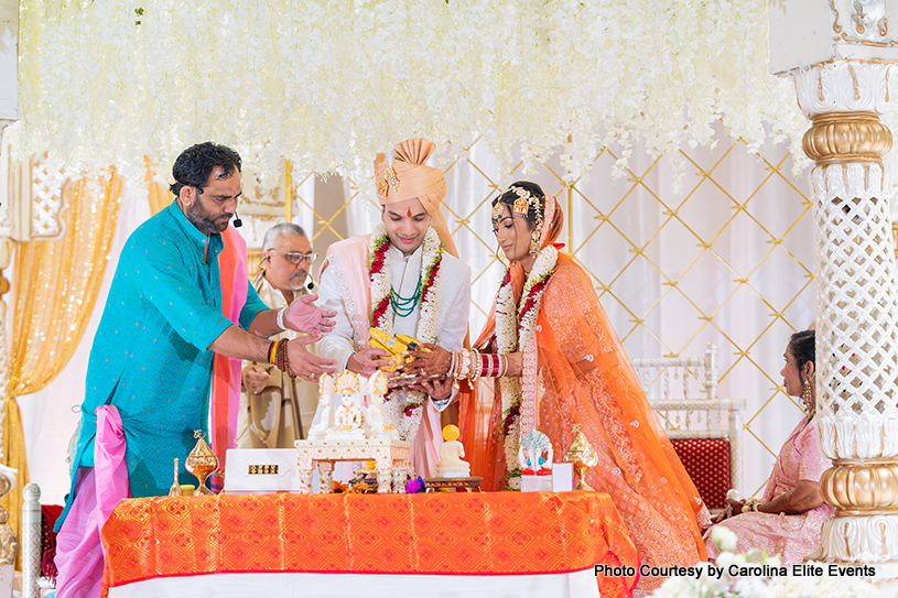 Indian bride and groom at wedding rituals