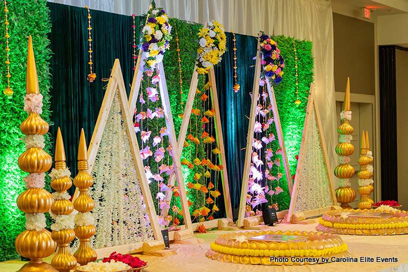 Floral decorated wedding stage