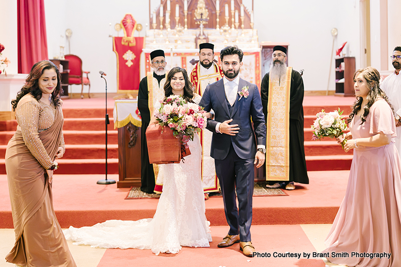 Indian Wedding Couple at church after rituals