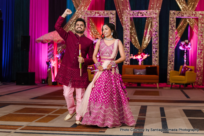 Indian wedding couple ready for their first dance performance
