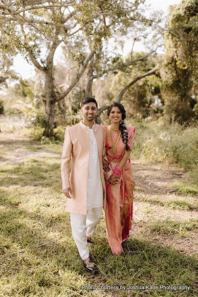 Indian wedding couple posing for photoshoot