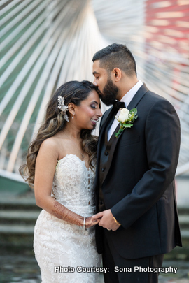 Romantic moment for indian wedding couple