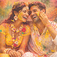 Pithi with a Splash of Holi: A Colourful Twist to Wedding Traditions Bride Groom Holi Pithi Ftr Img 1