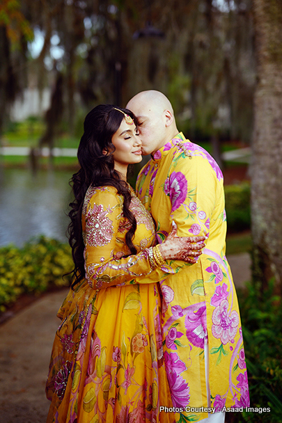Indian bride and groom ready for pre wedding ceremony