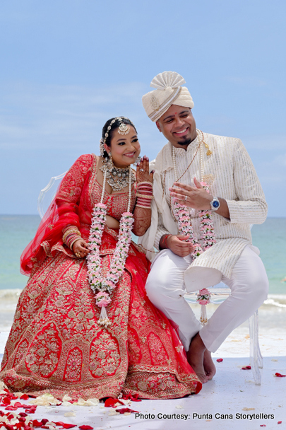 Indian bride and groom express their happyness after getting merried