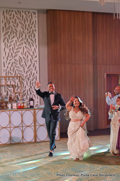Indian bride and groom's great enterance for reception ceremony